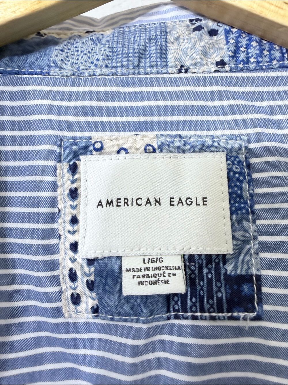 Striped Button-Up Crop Shirt in Blue and White Striped - Picture 3 of 11